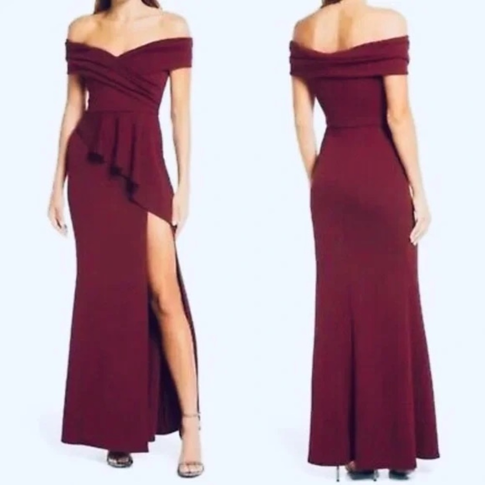 KATIE MAY Hit the Mark Gown in burgundy.  Size Small